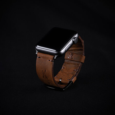 minimal X Apple Watch Uyumlu Kordon 42/44/45 mm - Gerçek Deri ve El Yapımı - Taba 