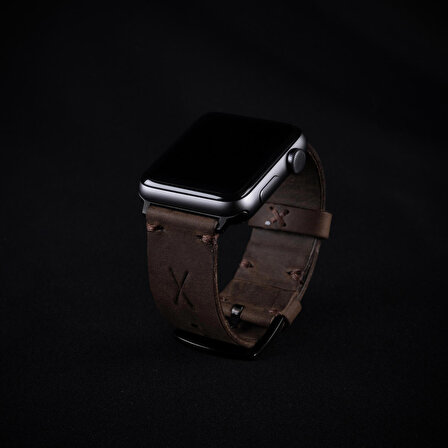 minimal X Apple Watch Uyumlu Kordon 42/44/45 mm - Gerçek Deri ve El Yapımı - Kestane Kahverengi 