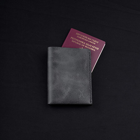 minimal X Pasaport Kılıfı - Gerçek Deri ve El Yapımı - Minimalist Tasarım - Antrasit