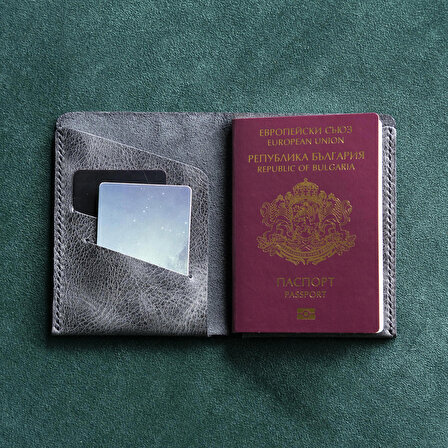minimal X Pasaport Kılıfı - Gerçek Deri ve El Yapımı - Minimalist Tasarım - Antrasit