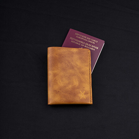 minimal X Pasaport Kılıfı - Gerçek Deri ve El Yapımı - Minimalist Tasarım - Camel