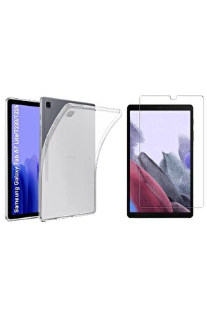 Samsung Galaxy Tab A7 Lite Sm-t220 Kılıf Esnek Ince Süper Silikon Tablet Kılıfı + Ekran Koruyucu Cam