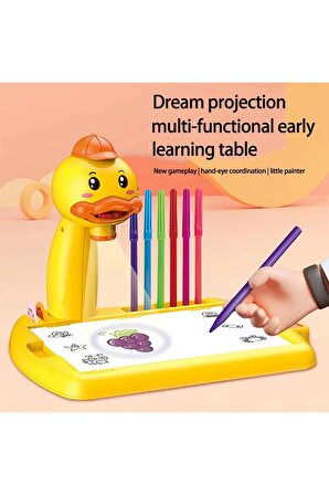 Projektör Çizim Masası Ve Boya Kalemi Seti Sarı Ördek Çocuk Çizim Boyama Masası Sarı