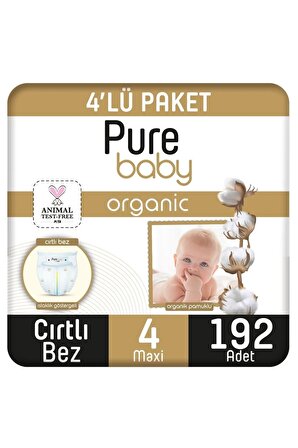 Organik Pamuklu Cırtlı Bebek Bezi Maxi 4 No 192Li