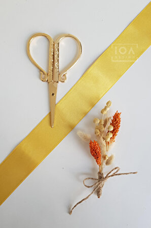 Söz / Nişan Makası Altın Renk + Turuncu Beyaz Kuru Çiçek Demeti