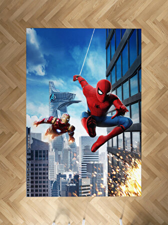 MEKTA HOME BEBEK VE ÇOCUK ODASI Iron Man ve Spider Man Desenli Halı