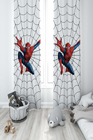 MEKTA HOME BEBEK VE ÇOCUK ODASI Ağ ve Spiderman Desenli 2 Kanat Fon Perde