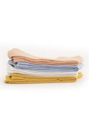 Kadın 4'lü Premium Çizgi Desenli Bambu Soket Çorap - Somon / Beyaz / Mavi / Sarı - Kutulu