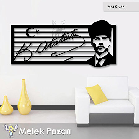 50 x 22 cm Atatürk Silüeti ve Atatürk İmzası Dekoratif Ahşap Tablo