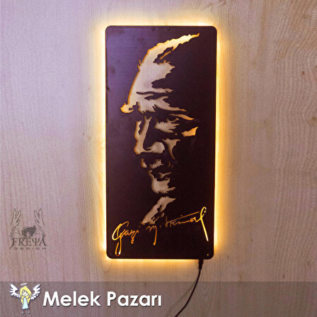 24 x 50 cm Atatürk Led Işıklı Dekoratif Ahşap Tablo