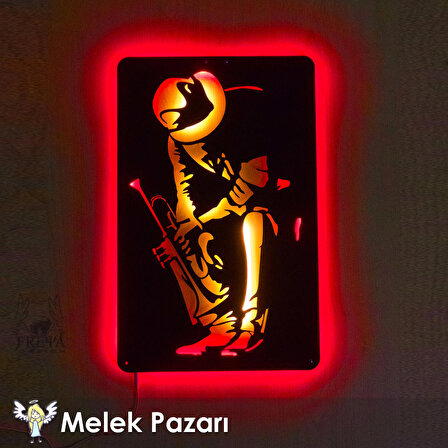 45 x 70 cm  Caz Trompetçisi Miles Davis Led Işıklı Dekoratif Ahşap Tablo