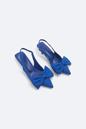 Elan Mavi Arkası Açık Fiyonk Detaylı Kadın Topuklu Ayakkabı