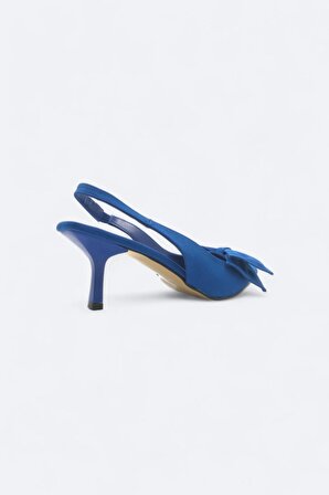 Elan Mavi Arkası Açık Fiyonk Detaylı Kadın Topuklu Ayakkabı