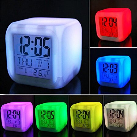 7 Renk Değiştiren Alarmlı Dijital Küp Saat