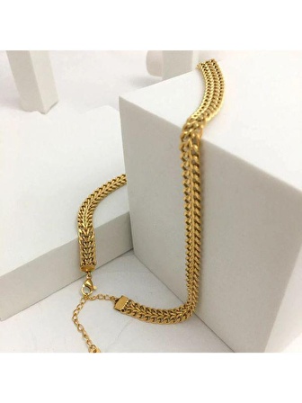 Monlansher Minimalist altın renk kalın zincir Chokers dokulu titanyum çelik zincir kolye