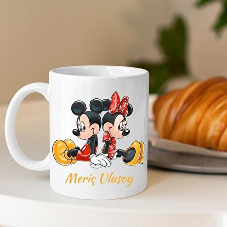 Mickey Mouse Minnie Mouse Mini Fare Baskılı Beyaz Kupa Bardak