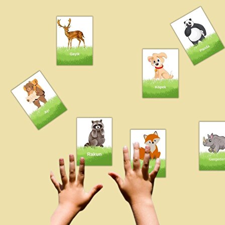 Zeka Kartları Orman Hayvanları Eşleştirme Oyunu Ahşap Eğitici Puzzle Oyuncak