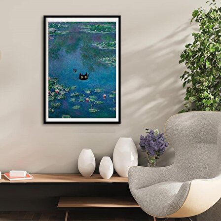 Claude Monet  Nilüferler Kara Kedi Posteri-Çerçevesiz