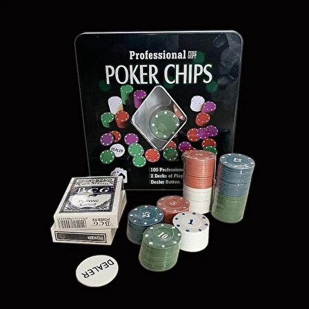Texas Hold'em Poker Seti - 100 Chip - 2 Deste İskambil