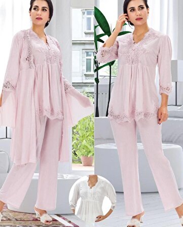 Duchesse 3011 Pudra Sabahlıklı Hamile Pijama Takımı
