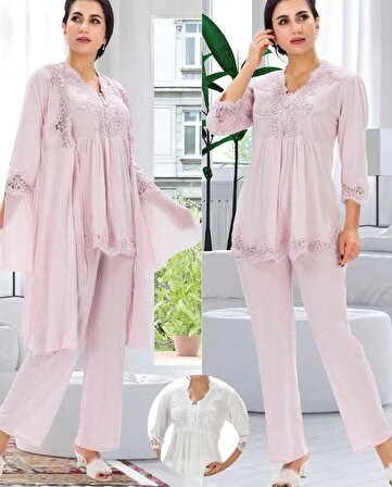 Duchesse 3011 Pudra Sabahlıklı Hamile Pijama Takımı