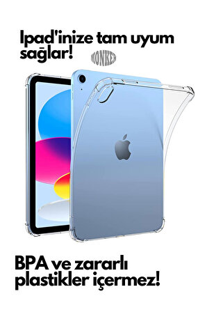 Monker iPad 10. Nesil 10.9 inç 2022 Uyumlu Şeffaf Silikon Tablet Kılıfı Kapak Renksiz