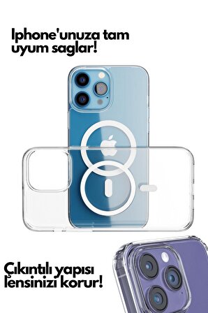 Monker iPhone 13 Pro Magsafe Uyumlu Şeffaf Silikon Telefon Kılıfı Wireless Şarj Uyumlu