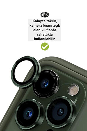 Monker iPhone 13 Pro Max Yeşil Uyumlu Kamera Koruyucu Cam Yeşil Lens Mercek Koruyucu
