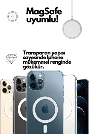 Monker iPhone 13 Pro Max Magsafe Uyumlu Şeffaf Silikon Telefon Kılıfı Wireless Kablosuz Şarj Uyumlu