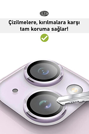 Monker iPhone 14 Uyumlu Mor Kamera Koruyucu Cam Lens Koruyucu Kılıf Kamera Koruması