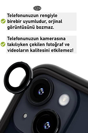Monker iPhone 14 Plus Gece Yarısı Uyumlu Kamera Koruyucu Cam Siyah Lens Mercek Koruyucu