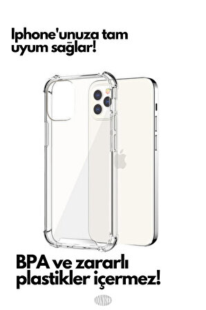 Monker iPhone 14 Pro Uyumlu Airbag Şeffaf Silikon Telefon Kılıfı Darbe Korumalı Köşeli Anti Şok