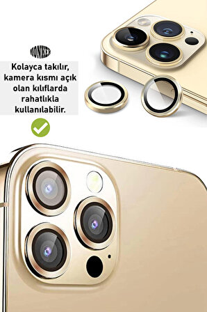 Monker iPhone 14 Pro Max Altın Uyumlu Kamera Koruyucu Cam Gold Lens Mercek Koruyucu