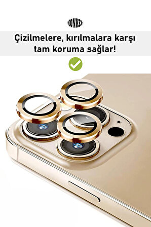 Monker iPhone 14 Pro Max Altın Uyumlu Kamera Koruyucu Cam Gold Lens Mercek Koruyucu