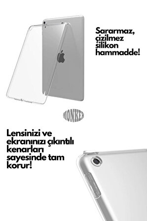 Monker iPad 7. Nesil 10.2 inç Uyumlu Şeffaf Silikon Tablet Kılıfı Kapak Renksiz