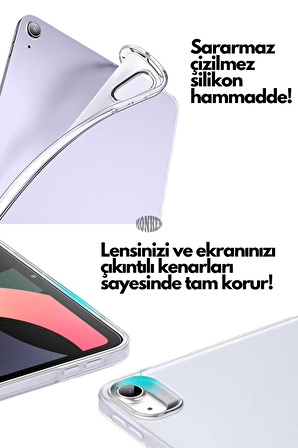 Monker iPad Air 5 10.9 inç 2022 Uyumlu Şeffaf Silikon Tablet Kılıfı Kapak Renksiz