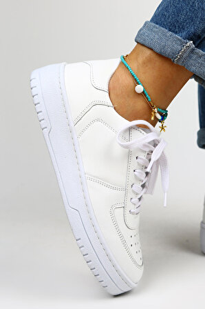 Manijero Jero Kadın Hakiki Deri Bağcıklı Beyaz Sneakers