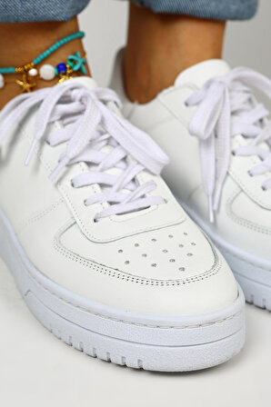 Manijero Jero Kadın Hakiki Deri Bağcıklı Beyaz Sneakers