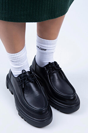 Manijero Carol Kadın Hakiki Deri Bağcıklı Siyah Ayakkabı