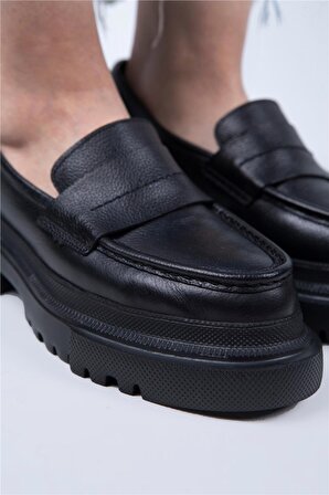 Manijero Danita Kadın Hakiki Deri Loafer Siyah Ayakkabı