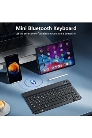 QASUL IPad Xiaomi Samsung Huawei Tablet Laptop Uyumlu Bluetooth Bağlantılı Klavye+Mouse Set