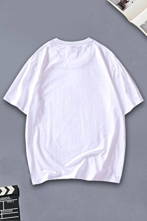 Dufourspitze Unisex Beyaz Oversize Baskılı Tişört - Şık ve Rahat