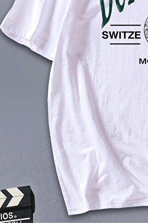 Dufourspitze Unisex Beyaz Oversize Baskılı Tişört - Şık ve Rahat