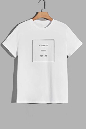 Future Unisex Beyaz Oversize Baskılı Tişört - Şık ve Rahat