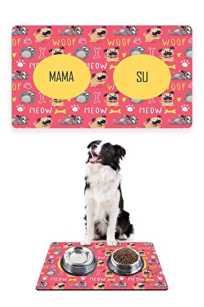 Meow Woof Köpek Mama Altlığı Mama Paspası Köpek Mama Eğitim Paspası 50x35cm