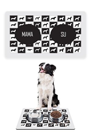 Dog Black and White Köpek Mama Altlığı Mama Paspası Köpek Mama Eğitim Paspası 50x35cm