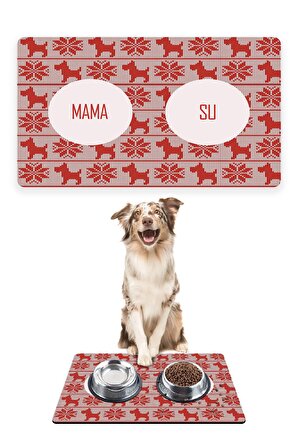 Köpek Çizgili Retro Köpek Mama Altlığı Mama Paspası Köpek Mama Eğitim Paspası 50x35cm