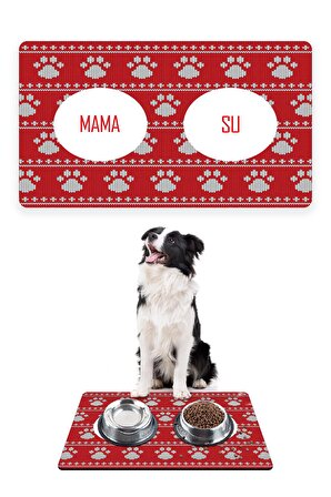 Noel Örme Baskılı Köpek Mama Altlığı Mama Paspası Köpek Mama Eğitim Paspası 50x35cm