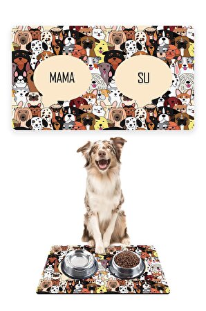 Renkli Köpeler Köpek Mama Altlığı Mama Paspası Köpek Mama Eğitim Paspası 50x35cm