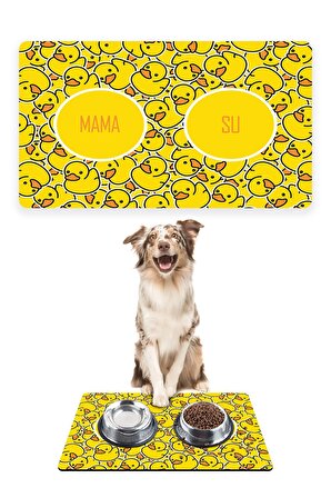 Sarı Ördek Köpek Mama Altlığı Mama Paspası Köpek Mama Eğitim Paspası 50x35cm